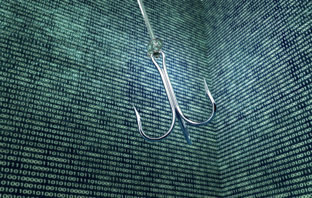 phising digital safety concept fishing hook in digital enviroment, 3d illustrationの写真素材
