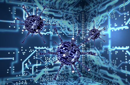 digital safety concept computer virus in electronic environment, 3D illustrationの写真素材