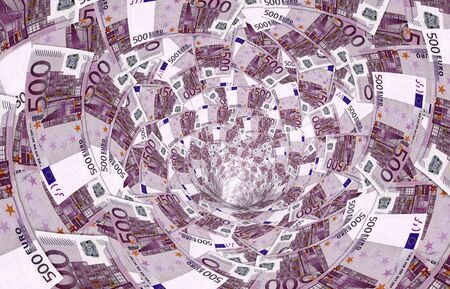 a vortex made of 500,- euro banknotes, 3d illustrationの写真素材