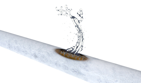 bursted frozen copper pipe with water leaking out, 3d illustrationの写真素材