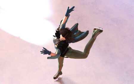 ice skating figure on ice floor with skates.の写真素材