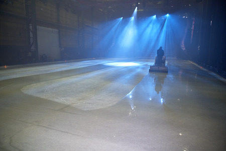 ice floor with stage lights and ice mopping machine.の写真素材