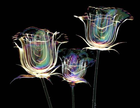 color glass flower isolated on black, the rose 3d illustrationの写真素材