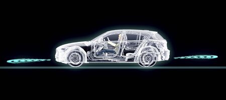 self driving electronic computer cars on road, 3d illustration