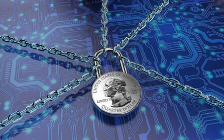 malware or ransomware attack concept padlock with money, clipping path, 3d illustration