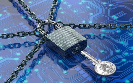 malware or ransomware attack concept padlock with money, clipping path, 3d illustration