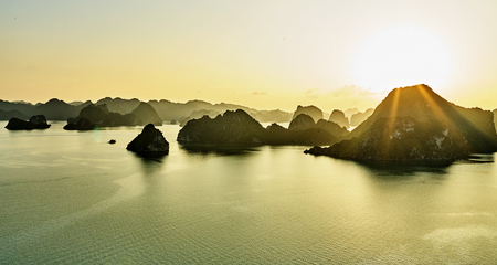 beautiful green limestone mountains in halon bay vietnam asia.の写真素材