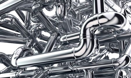 lot of metal pipes are forming a maze. 3d illustrationの写真素材