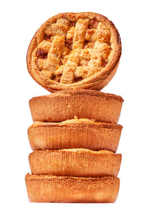 Stacked apple pastries in a studio setting, isolated on white.の写真素材