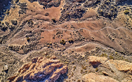 View of unique unique rock formation on the famous del Teide mountain volcano summit. Teide National Park, Tenerife, Canary Islands, Spain.の写真素材