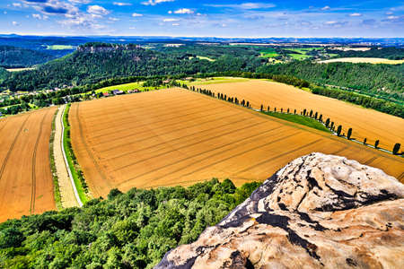 fields in germany from high up a mountain.の写真素材