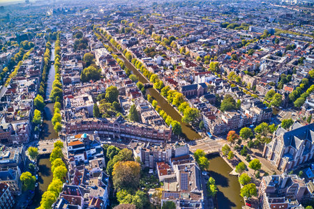 Netherlands, Amsterdam - 13-06-2022: view from high above on the city of Amsterdam.のeditorial素材