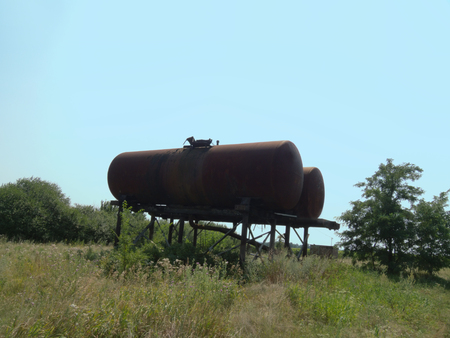 Two huge water tanks in rural areasの写真素材