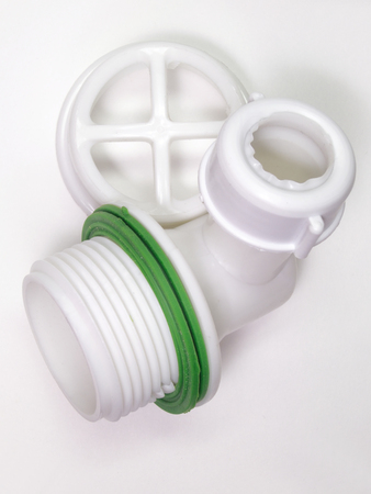 Plastic strainer for drain for hole of the sink. A fragment of the drain systemの写真素材