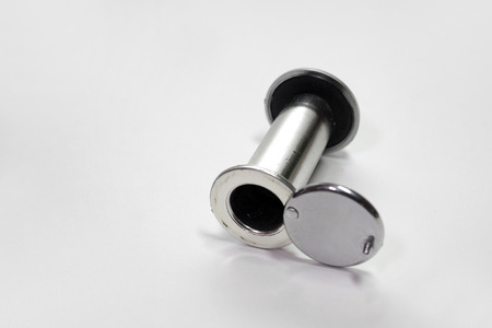 door peephole. Chromed plastic. Open back coverの写真素材