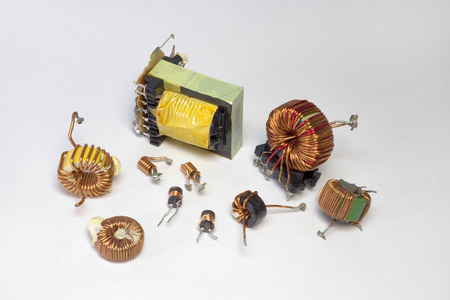 Electronic parts: inductors with toroid core, small transformer, high-frequency inductance coilの写真素材