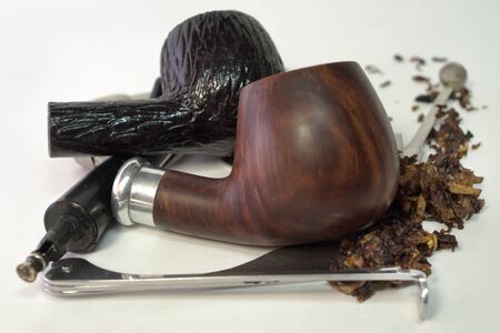 wooden smoking pipes with metal filter-cooler, tobacco, stainless tamper