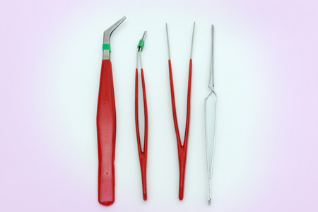 Tweezers and Forceps for precision work, electronics repairing and all DIY. Bright set. with clipping pathの写真素材