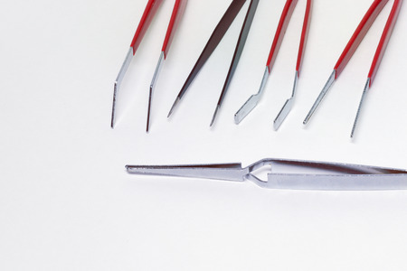 mobile electronics repair set of non-magnetic steel clamp and tweezers kinds with anti-static non-slip handleの写真素材