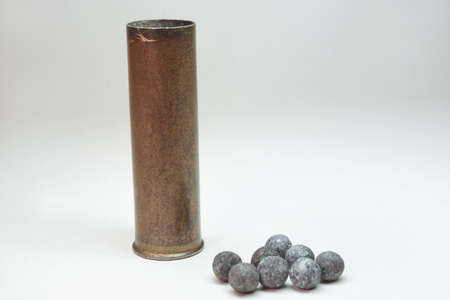 reload of rifle brass cartridge case with scattered lead shot