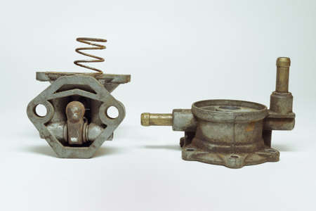 fuel pump for carburetor car, disassembled. upper and lower parts of housing