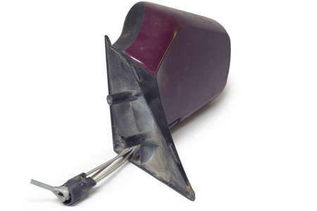 car side mirror, metal, painted, with manual adjustment. mounting plate with pins for screwing in holding screws, isolated on white background, with clipping pathの写真素材