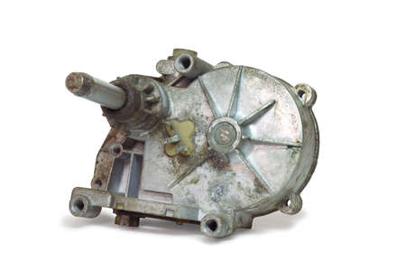 gear housing of disassembled wiper motor for car rear glass. on white background, with clipping pathの写真素材