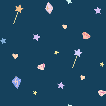 A whimsical vector pattern with stars, gems, magic wands and heartsのイラスト素材