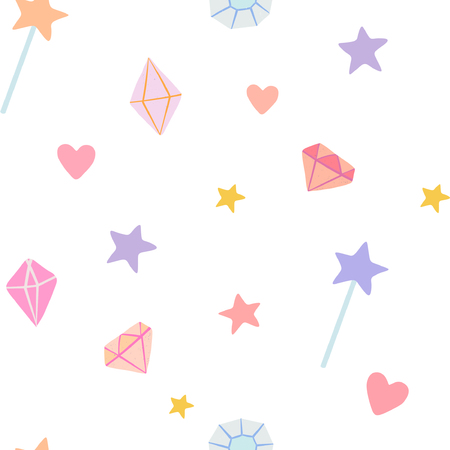 A whimsical vector pattern with stars, gems, magic wands and heartsのイラスト素材