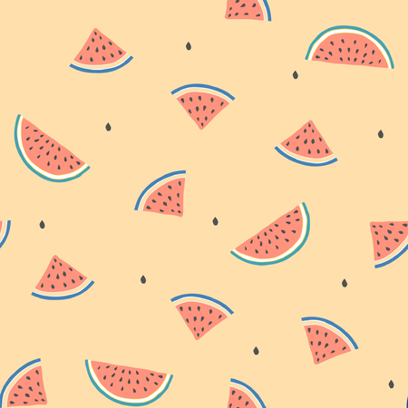 Watermelon slices in on a light orange backgroundのイラスト素材