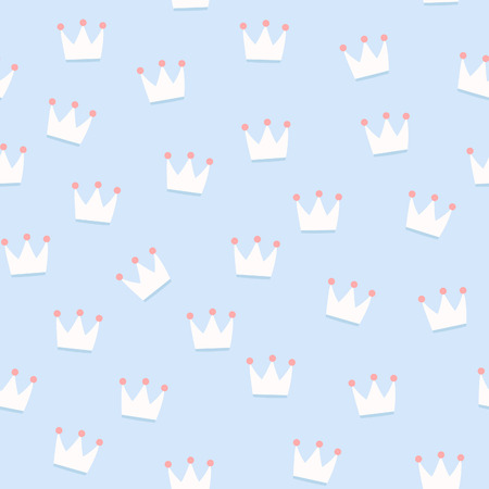 Golden crowns on blue background seamless patternの写真素材