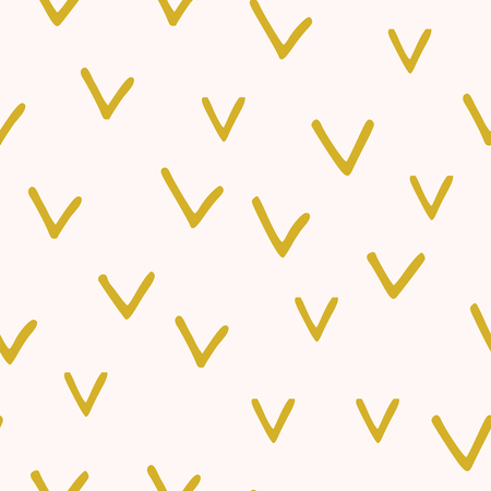Seamless abstract vector pattern with mustard check mark on light pink backgroundの写真素材