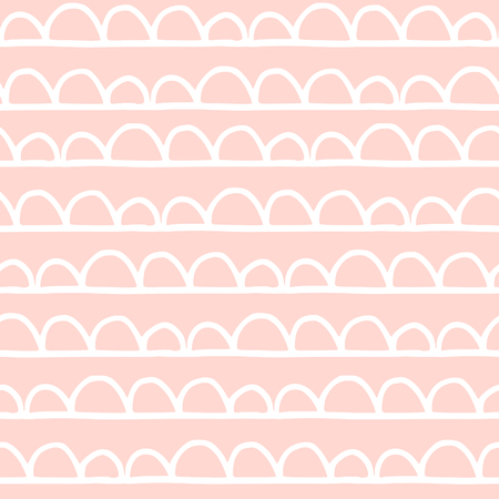 Cute abstract seamless pattern scallops in cream and pastel pinkの写真素材