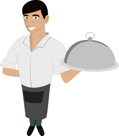 A handsome waiter with a dishのイラスト素材