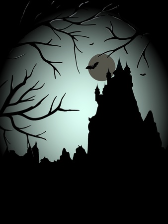 Halloween scary castle with the moon and free place for textのイラスト素材