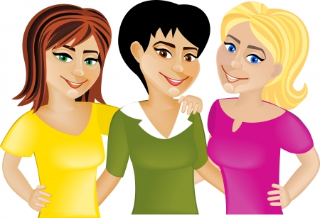 Three happy girl friends is smiling  Isolated on wight backgroundのイラスト素材
