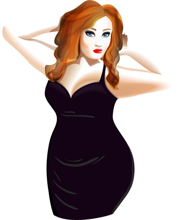Plus size model in black dress isolated on white backgroundのイラスト素材