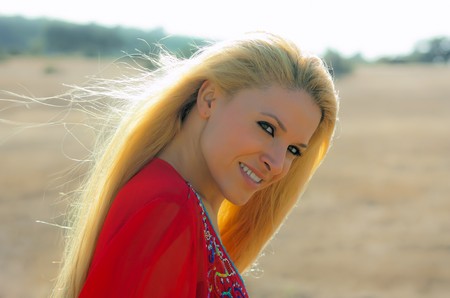 Young and beautiful village girl smiles happily.の写真素材