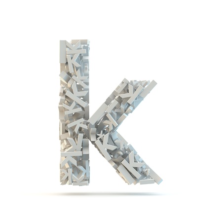 White lowercase letter k isolated on white. Part of high resolution graphical alphabet set.の写真素材