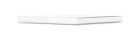 White thin flat horizontal rectangle blank box from side angle. 3D illustration isolated on white...