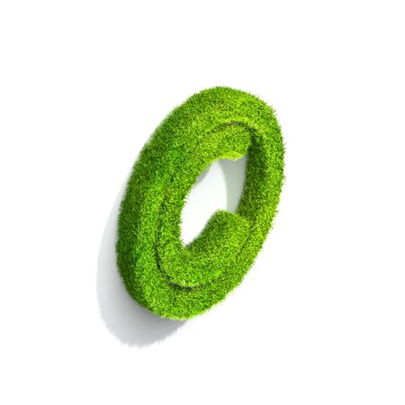 Grass copyright punctuation mark from isometric angle with shadow on wall, upright position. 3D illustration isolated on white background.の写真素材