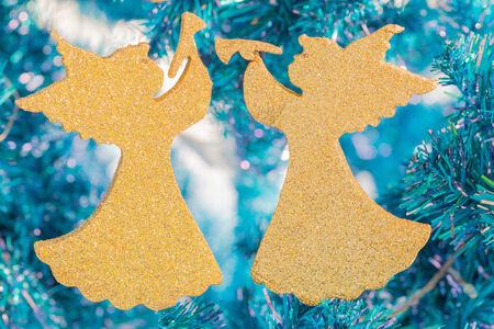 Golden angel with  Christmas day and good dayの写真素材