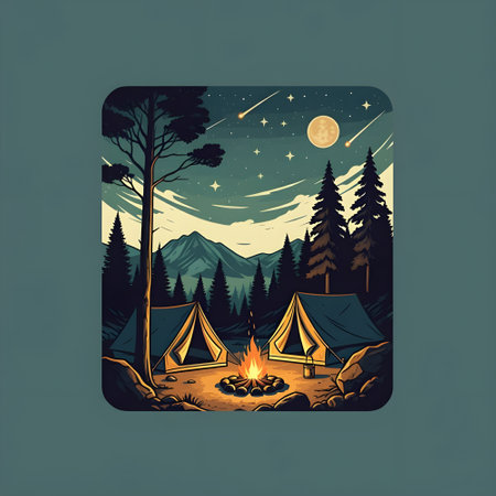 Camping in the woods. Camping in the forest. Vector illustration.の素材