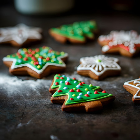 Christmas gingerbread cookies on a dark background. tinting. selective focusの素材