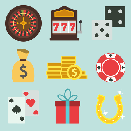 Set Of Cartoon Flat Casino Icons. For Sites.のイラスト素材