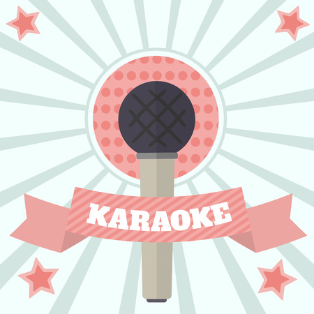Color vintage karaoke banner, poster. Vector illustration microphone and ribbon.のイラスト素材