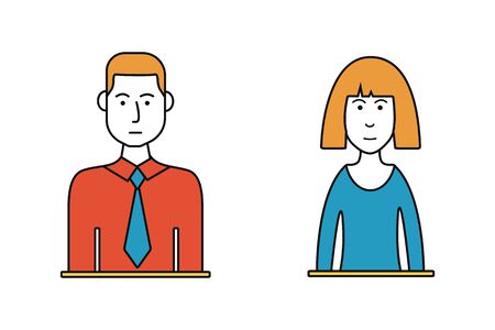 Male and female thin line style colored avatars. Flat vector design. People icons.のイラスト素材