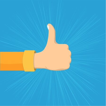 Like gesture. Hand showing thumbs up. Flat cartoon style colorful vector illustration.のイラスト素材