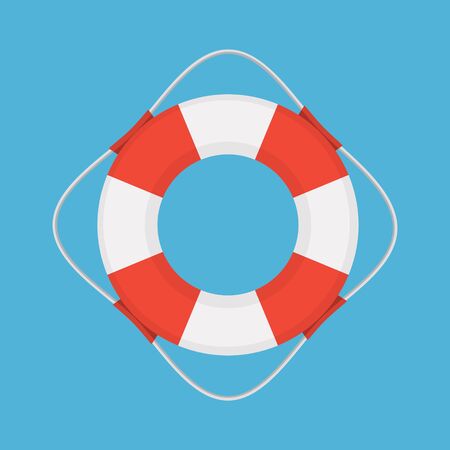 Vector flat style colored illustration of lifebuoy on blue background.のイラスト素材