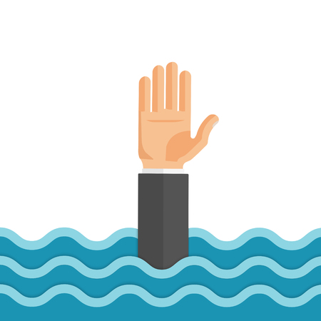 Flat style vector concept illustration of drowning man reaching out hand for help.のイラスト素材
